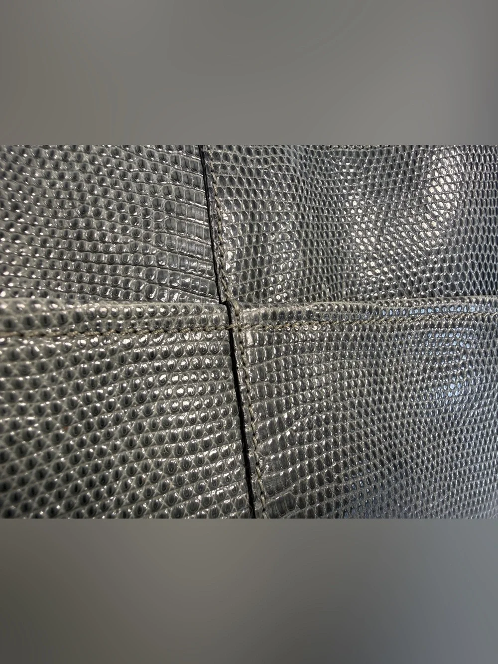 Chloé Gray Lizard-Embossed Leather Clutch with Gold Turnlock